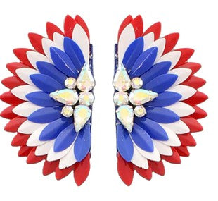 Patriotic Metal Tone Wings Stud Earrings