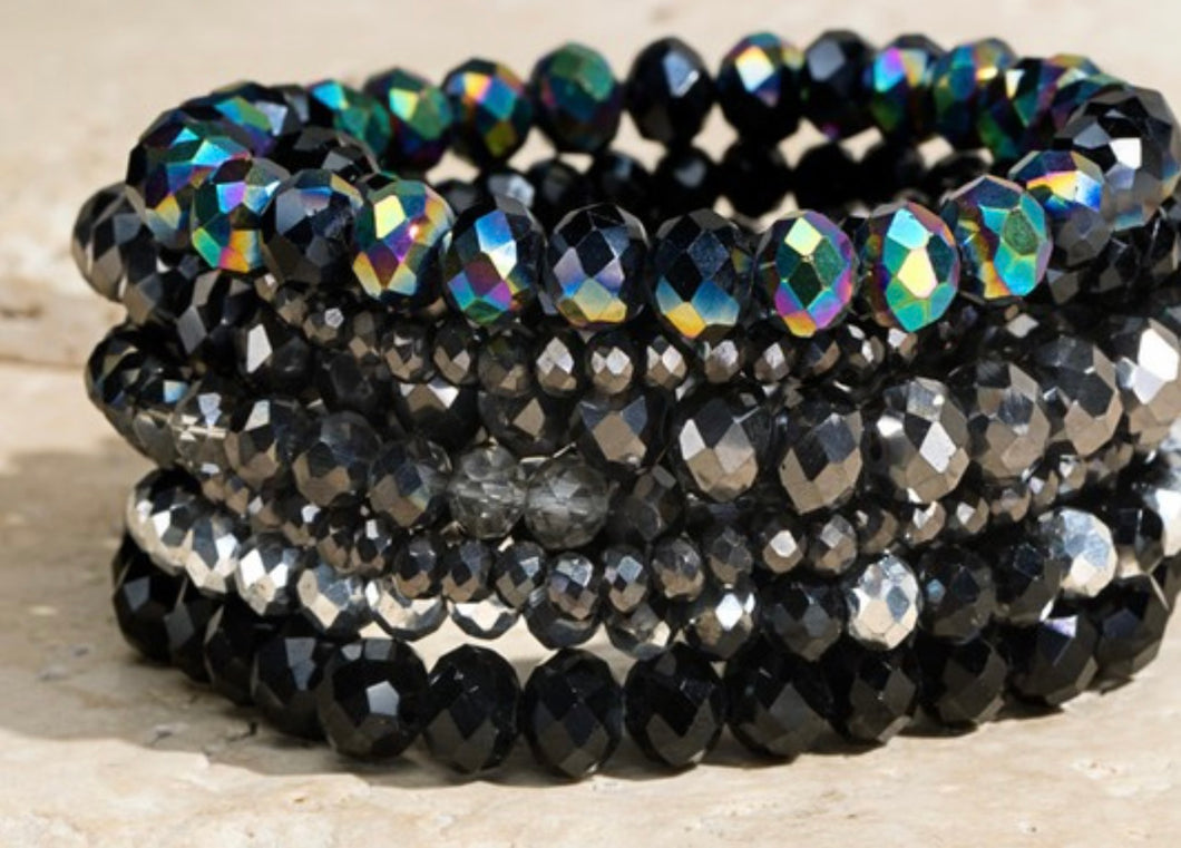 Glass Bead Stretch Bracelets (set of 9)