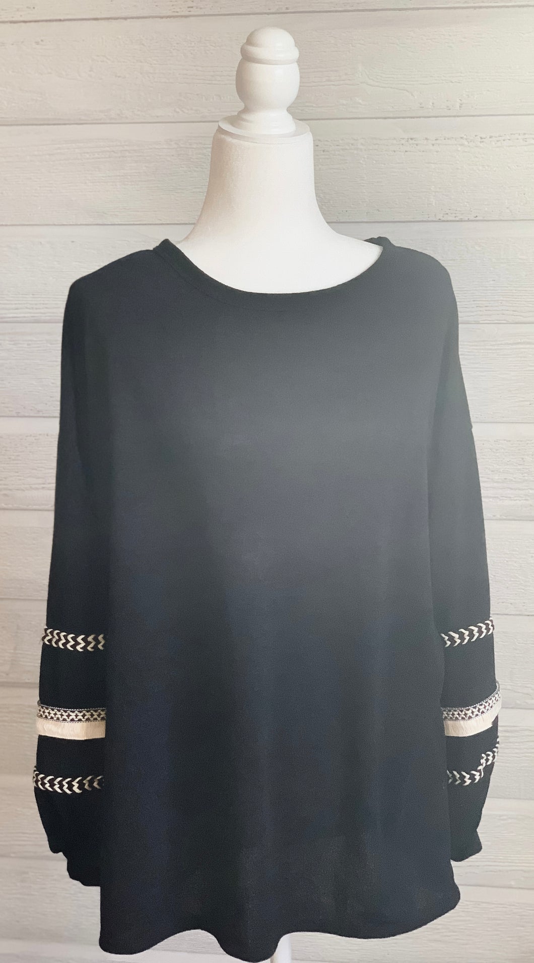 Black Sweater with Braided Detail